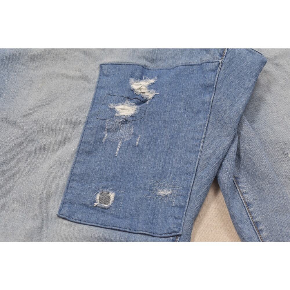 Lane Bryant Boyfriend Jeans Size 28 Distressed Patchwork Blue Denim Stretch - Picture 5 of 8